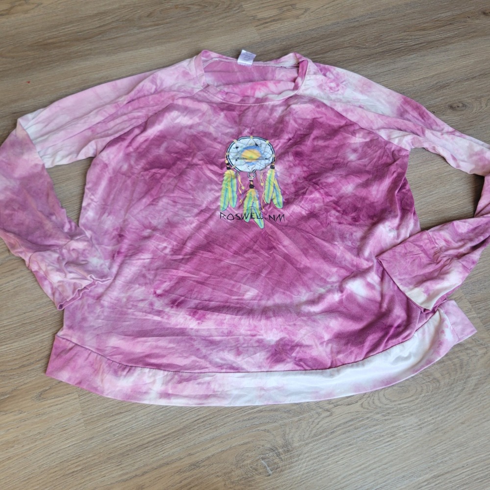 Hello Mello Womens Lounge Top M/L Pink Tie Dye Dreamcatcher Boho Roswell NM